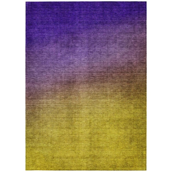 Purple, Gold, Blue 3 ft. x 5 ft. Woven Abstract Polyester Rectangle Indoor / Outdoor Area Rug