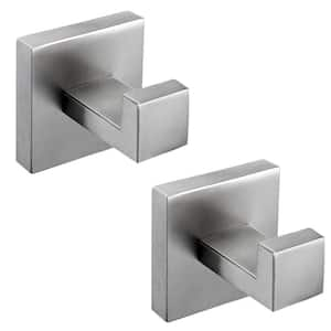 Square Bathroom Robe Hook and Towel Hook in Stainless Steel Silver (2-Pack)