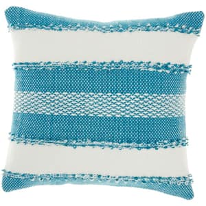 Turquoise Striped 18 in. x 18 in. Indoor/Outdoor Throw Pillow