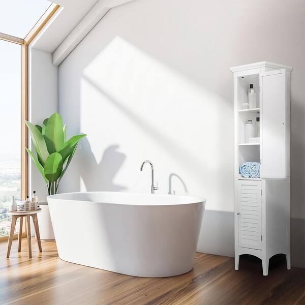 OakRidge Ambrose Collection White Bathroom Linen Storage Cabinet Wall-Mount Slim Sleek Design