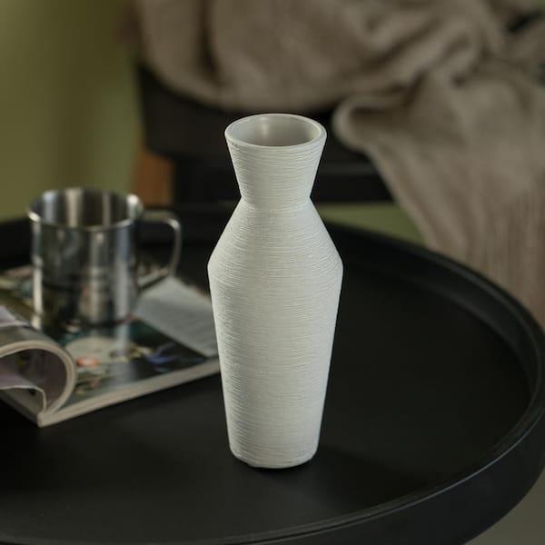 dekorere Revisor Demokratisk parti Uniquewise 8 in. H White, Small Decorative Ceramic Round Sharp Concaved Top  Vase Centerpiece Table Vase QI004346.S - The Home Depot