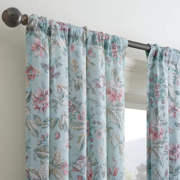 Mainstays Blue Floral 100% Cotton Indoor Sheer Rod Pocket Single Curtain  Panel , Light Blue, 50 x 63 