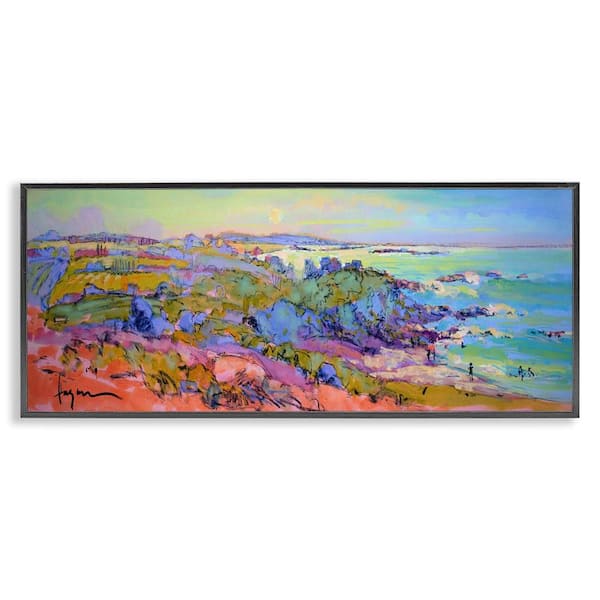 Stupell Industries Sunset Beachgoers View by June Erica Vess Black Framed Nature Giclee Art Print 13 in. x 30 in.