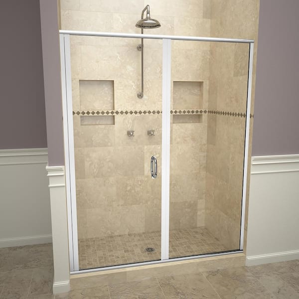 Redi Swing 1200 Series 59 in.W x 68-5/8in.H Semi-Frameless Swing Shower Door in Polished Chrome with Handles and Clear Glass