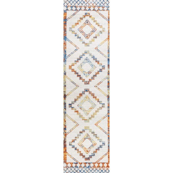 Amir Moroccan Beni Souk Ivory/Blue/Orange 2 ft. x 8 ft. Runner Rug