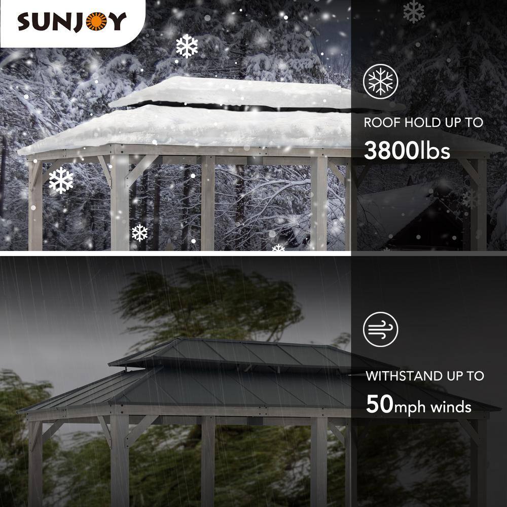 Large Cedar Wood and Aluminum Hardtop Outdoor Gazebo