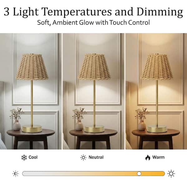 Tangent Bell Bell + Howell 14 in. Gold/Tan Rechargeable Integrated LED Woven Indoor ...