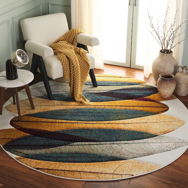 Hollywood Gold/Blue 7 ft. x 7 ft. Abstract Geometric Round Area Rug