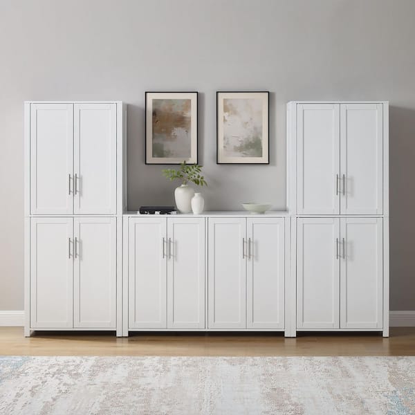 CROSLEY FURNITURE Savannah White MDF 104 in. Sideboard and Pantry