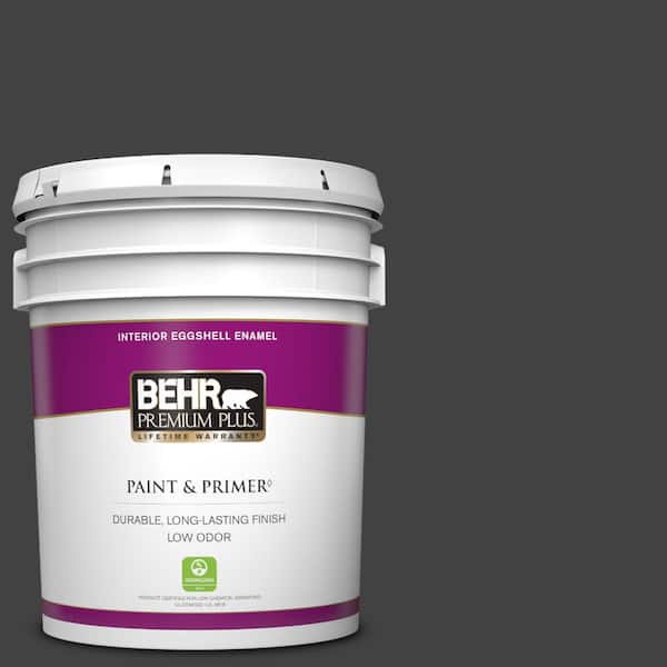 BEHR PREMIUM PLUS 5 gal. #BNC-38 Spade Black Eggshell Enamel Low Odor Interior Paint & Primer