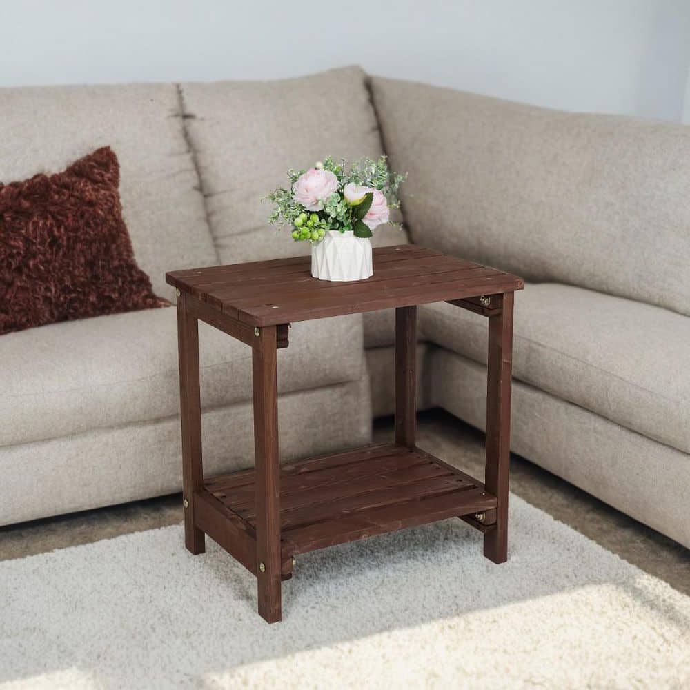 Light Brown Fir Wood Rectangular Outdoor End Table
