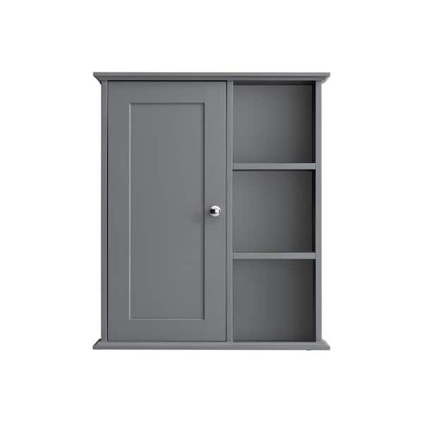 WELLFOR 23.6 in. W x 7.1 in. D x 27.6 in. H Bathroom Storage Wall Cabinet in Gray with Soft-Closing Hinges