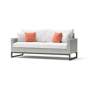 Milo Grey Wicker Outdoor Sofa with Sunbrella Cast Coral Cushions