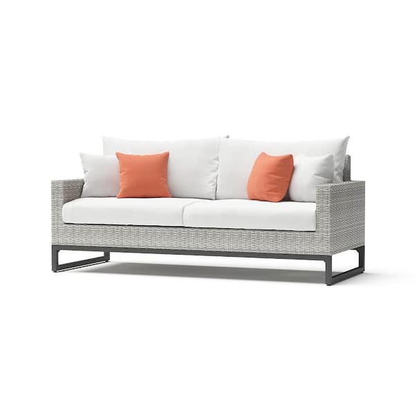 RST BRANDS Milo Grey Wicker Outdoor Sofa with Sunbrella Cast Coral Cushions