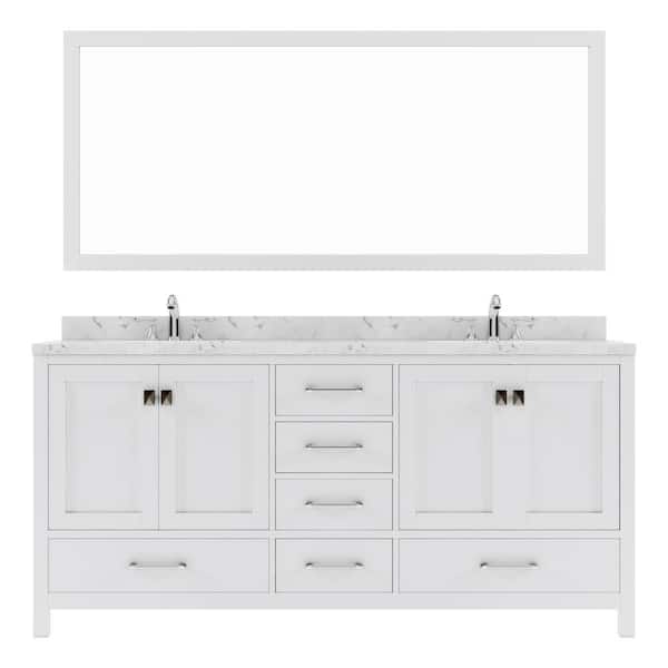 Virtu USA Caroline Avenue 72 in. W x 22 in. D x 35 in. H Double Sink Bath Vanity in White with Quartz Top and Mirror