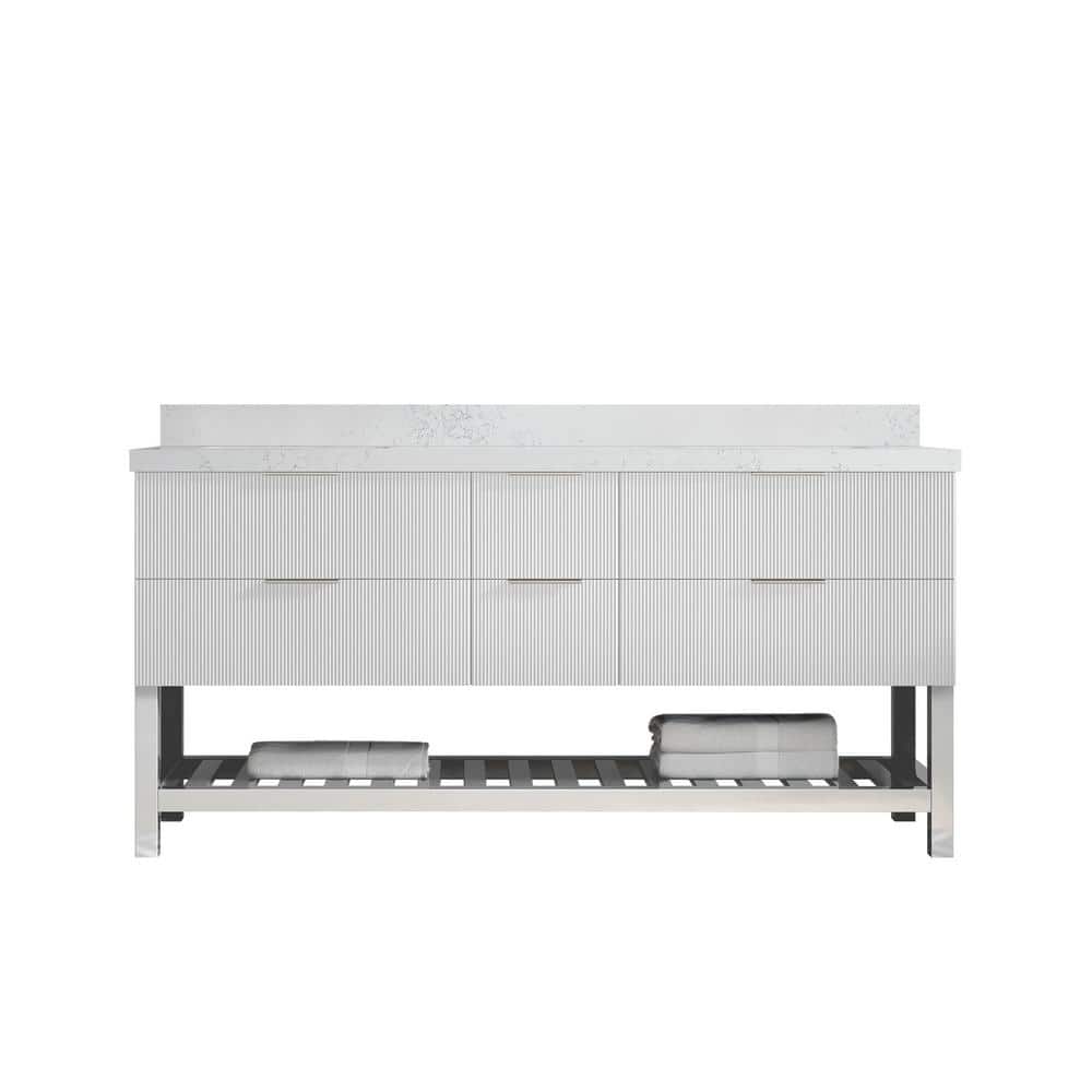Catalina 72 in. Double Sink Freestanding Fine Grain Bath Vanity with Empira White Qt. Top Unassembled price history on PriceWatchPro