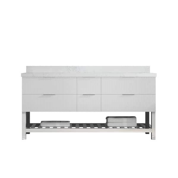 Willow Collections Catalina 72 in. Double Sink Freestanding Fine Grain Bath Vanity with Empira White Qt. Top Unassembled