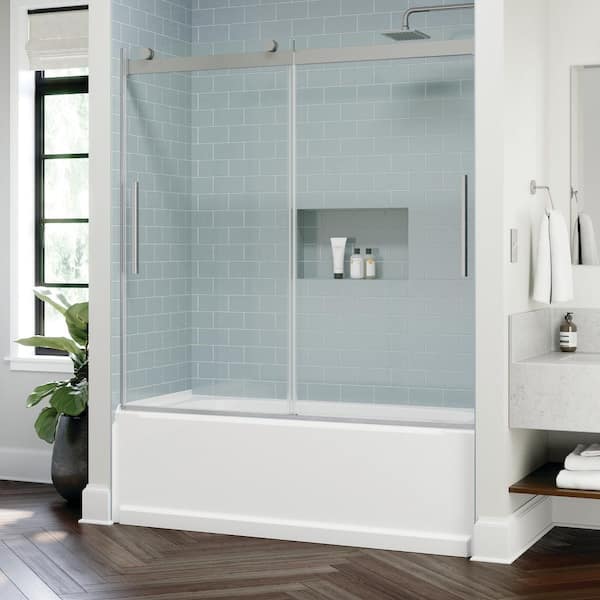 Delta Classic 500 55-3/8 to 59-3/8 in. W x 59 in. Frameless Sliding Bathtub Door in Chrome with 5/16 in. Clear Glass