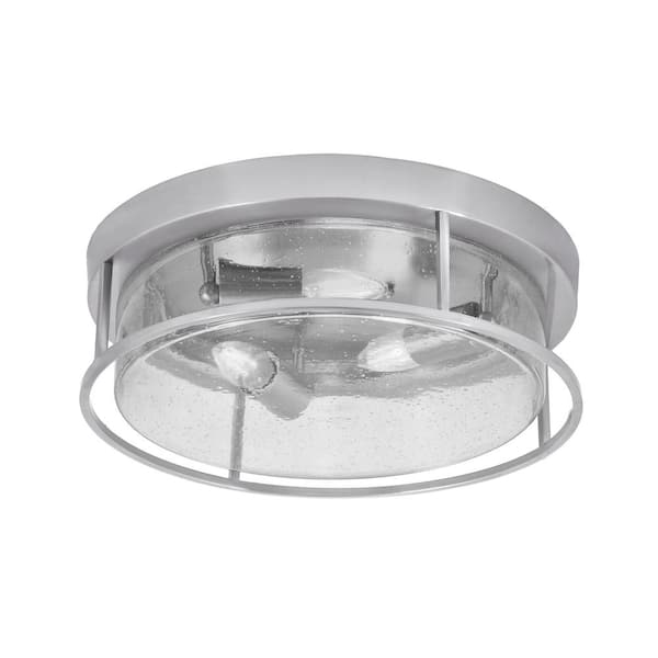 Unbranded Ashland 16 in. 3 Light Brushed Nickel Flush Mount with Clear Bubble Glass Shade No Bulbs Included