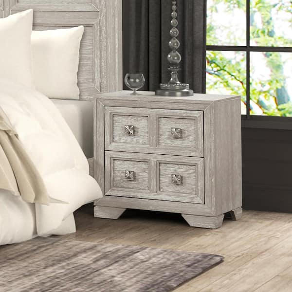 Furniture of America Artello Light Gray 2-Drawer 26 in. W Nightstand with Sunburst Pattern and Felt-Lined Top Drawers