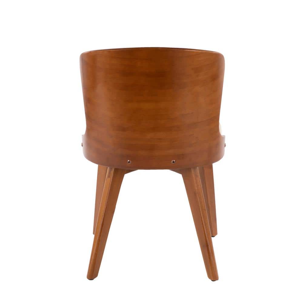 Walnut and Cream Faux Leather High Side Chair with Mid-Century Charm