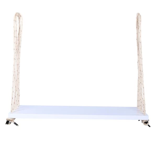Patio Wooden Swing Chair, Hanging Porch Swing Bench with Cushion and Pillows Lawn, White