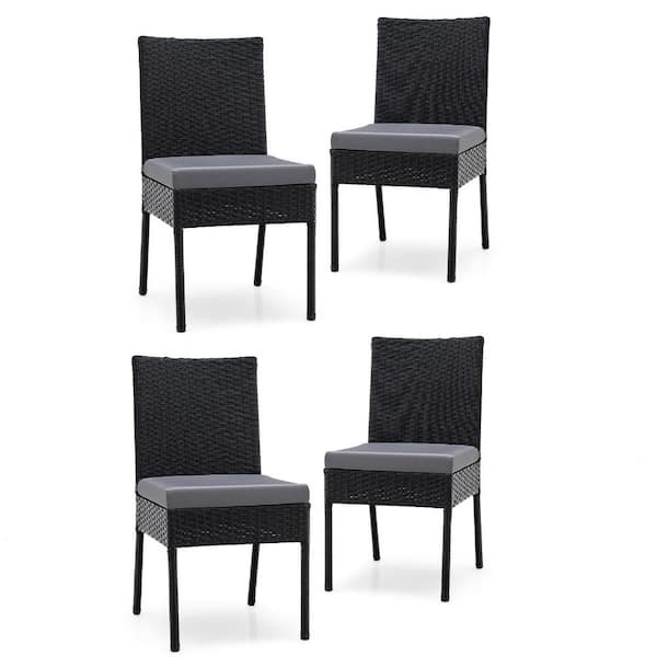 Gymax PE Wicker Patio Dining Chairs Outdoor Rattan Chair Set with Cushions (4-Pieces)
