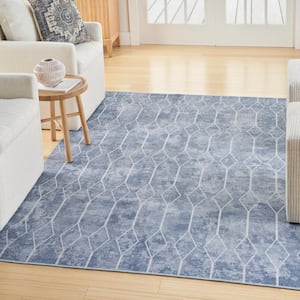 Machine Washable Series 1 Blue 6 ft. x 9 ft. Geometric Contemporary Area Rug