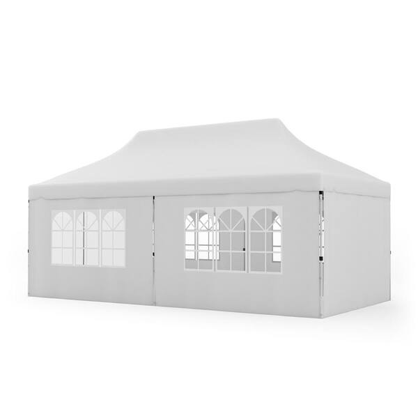 ANGELES HOME 10 ft. x 20 ft. White Pop-Up Canopy with 6-Sidewalls and Windows and Carrying Bag for Party Wedding Picnic