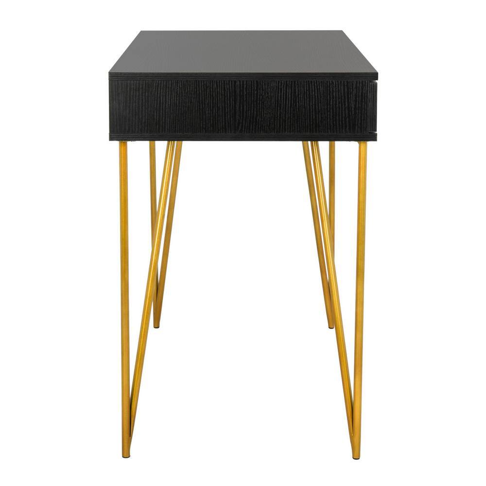 Chic Transitional Black and Gold Home Office Desk with Dual Drawers