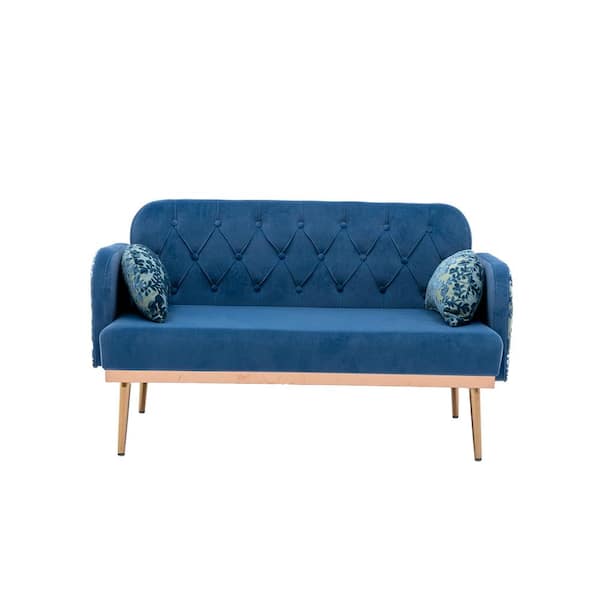 Modern 55.12 in. Light Blue Velvet 2Seater Loveseat with Metal Feet
