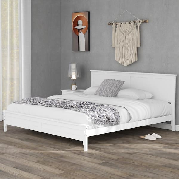 URTR Modern 80 in. W White King Size Platform Bed Frame with Headboard and Footboard, Wood Bed Frame and Center Support Legs - The Home Depot