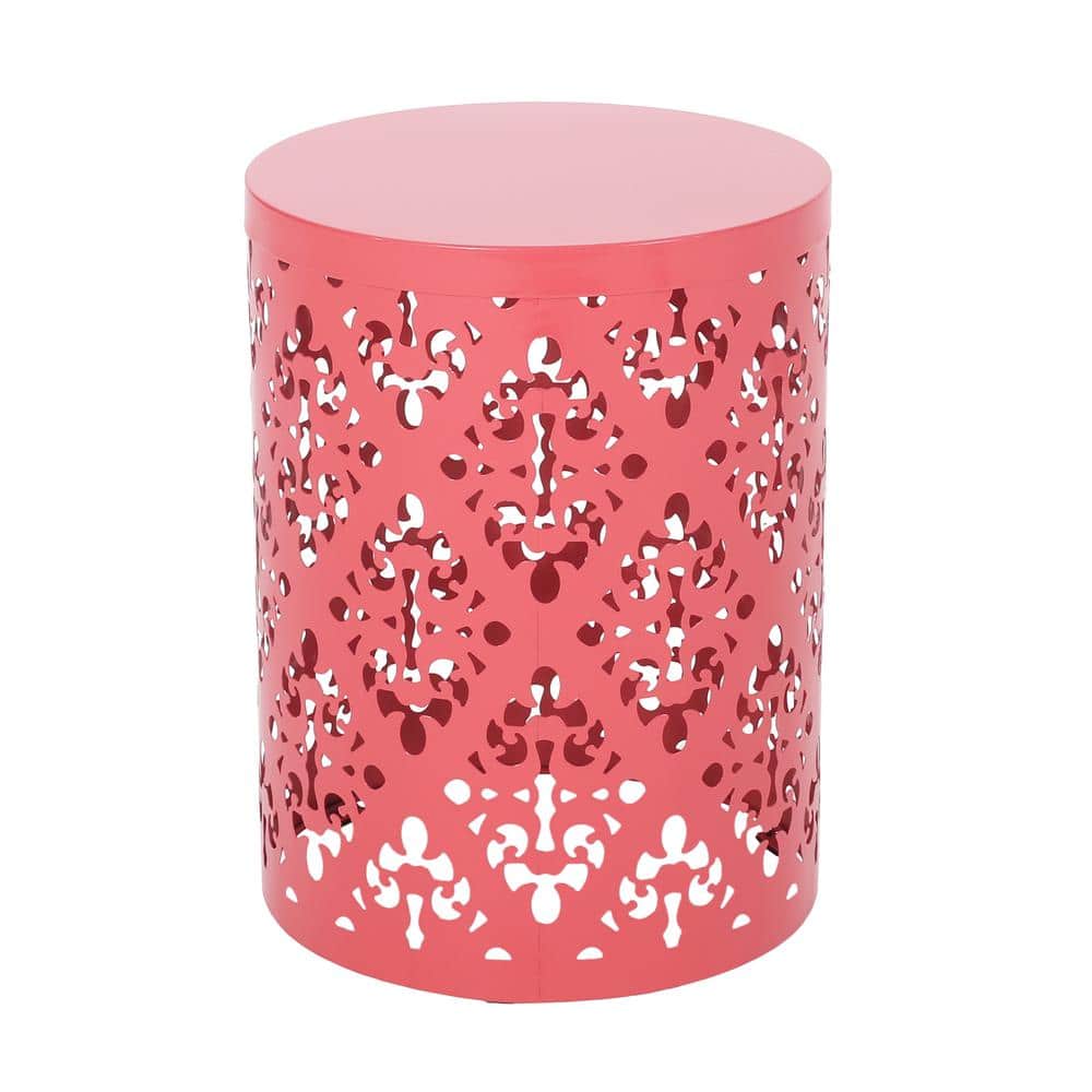 Coral Color Round Iron Outdoor Side Table, End Table for Garden, Deck, Back