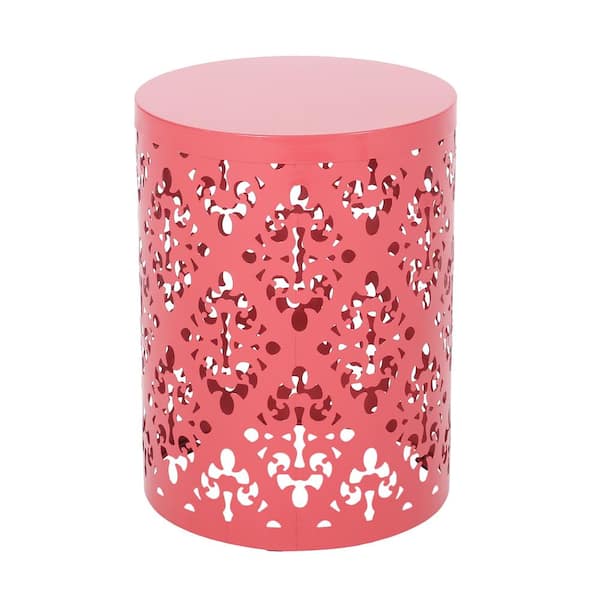 Unbranded Coral Color Round Iron Outdoor Side Table, End Table for Garden, Deck, Backyard