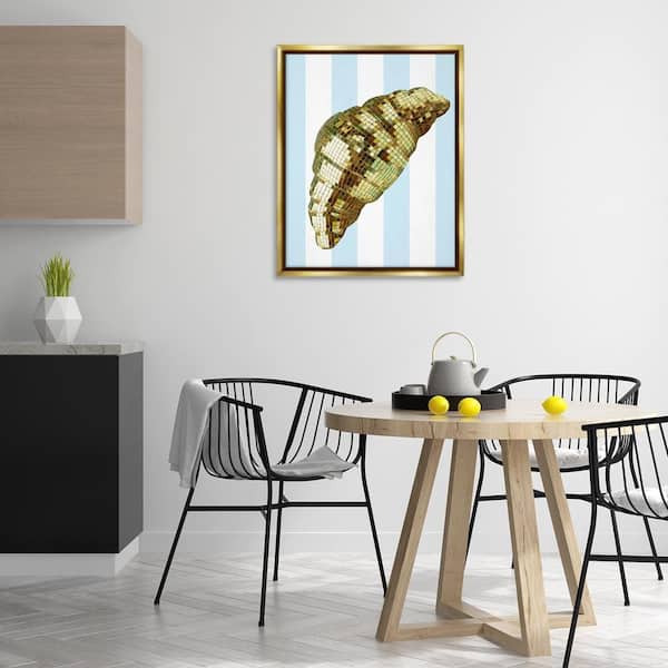 Disco Croissant and Blue Stripes by Lil' Rue Gold Floater Frame Food Graphic Art Print 31 in. x 25 in.
