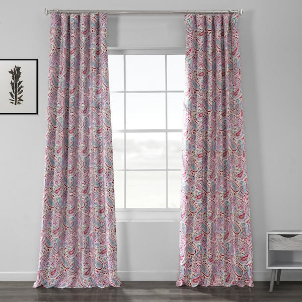 Exclusive Fabrics & Furnishings Bohemian Paisley Pink Printed Linen Textured Blackout Curtain - 50 in. W x 84 in. L (1-Panel)