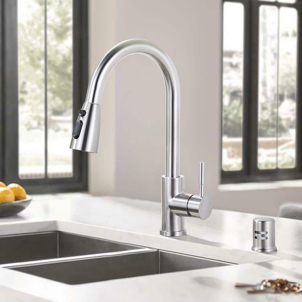 Brushed Nickel Single Handle Pull-Down Kitchen Faucet