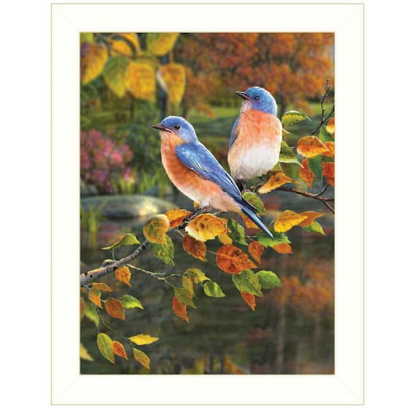HomeRoots Charlie Bluebirds 1-Piece Framed Wall Art 18 in. x 14 in.