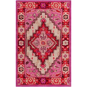Bellagio Red Pink/Ivory 2 ft. x 5 ft. Border Floral Area Rug