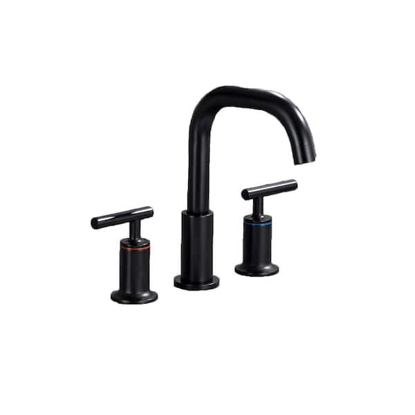 Staykiwi 8 in. Widespread Double Handle Mid Arc Bathroom Faucet in Matte Black
