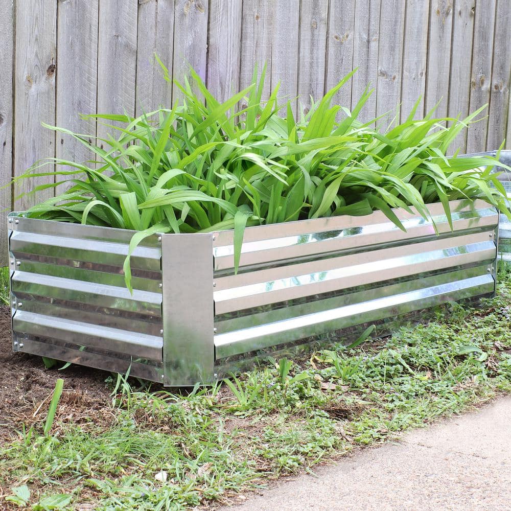 Silver Galvanized Steel Rectangular Raised Garden Beds, 48" L x 11.75" H, 2-Pack