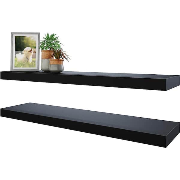 Cubilan 31 in. W x 7 in. D x 2 in. Black Decorative Wall Shelf, Set of 2