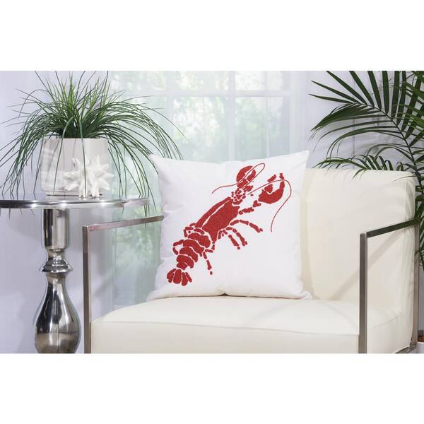 Mina Victory Beaded Lobster Red and White Geometric Polyester 18 in. x 18 in. Throw Pillow