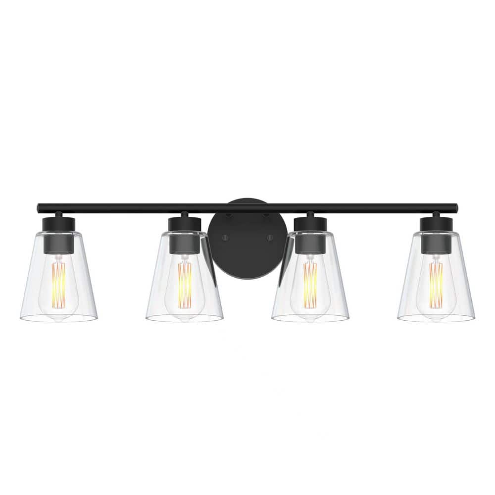 Hampton Bay Eastburn 28.13 in. 4Light Matte Black Vanity Light with Clear Glass Shades