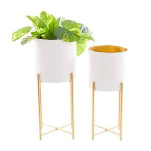 10 in. x 24 in. White Metal Contemporary Planter (Set of 2)