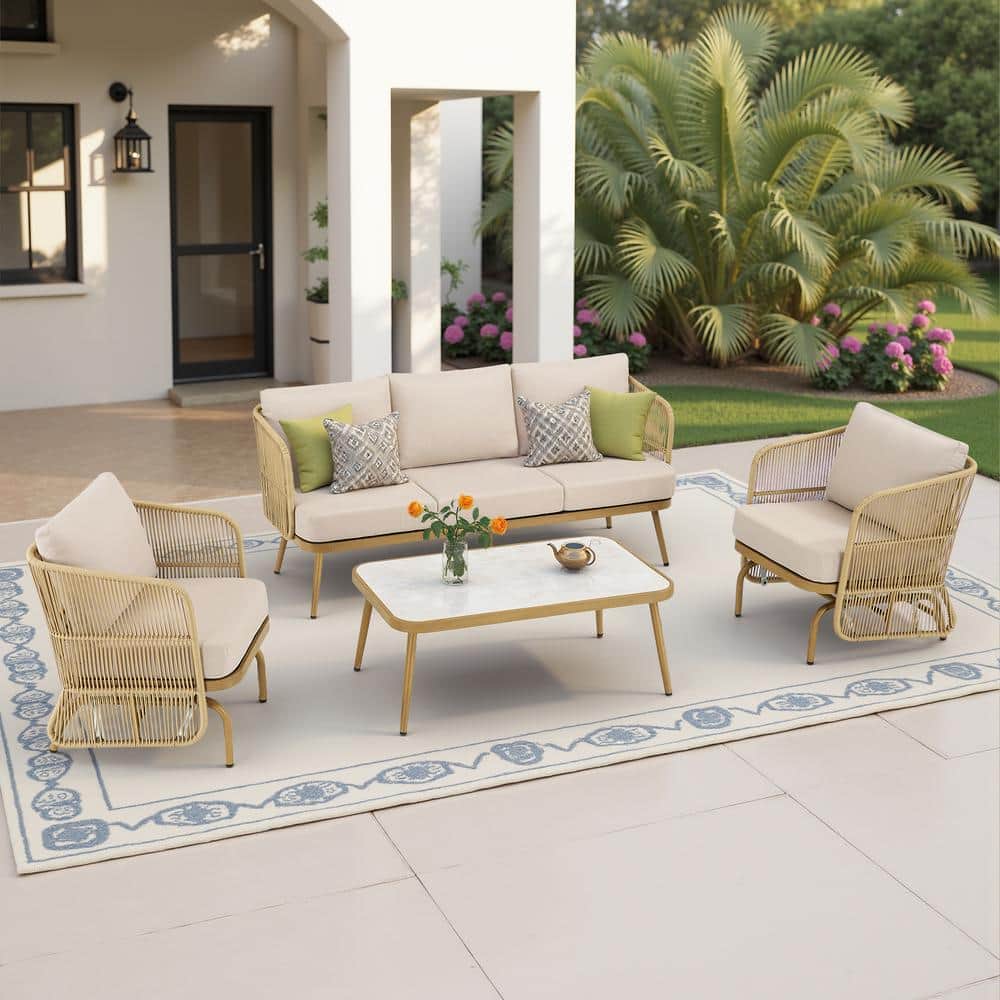 Buenaola 4-Piece Wicker Patio Conversation Set Outdoor Rope