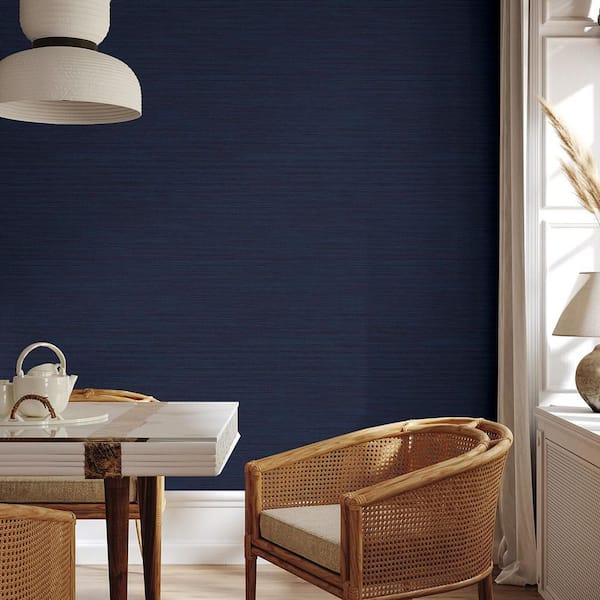 Navy Faux Horizontal Grasscloth Vinyl Peel and Stick Textured Wallpaper Roll (Covers 28 sq. ft.)