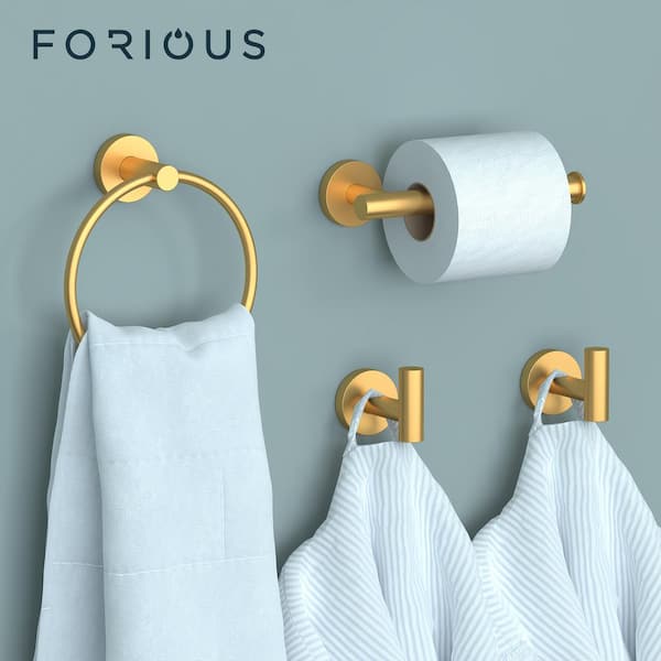 FORIOUS Bathroom Accessories Set 4-pack，Towel Ring，Towel Bar，Toilet Paper  Holder，Robe Hook Zinc Alloy in Chrome HH19011CH4A - The Home Depot