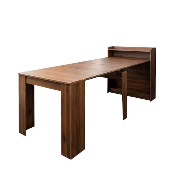 Brown MDF Wood Multifunctional Extendable Outdoor Dining Table with Storage
