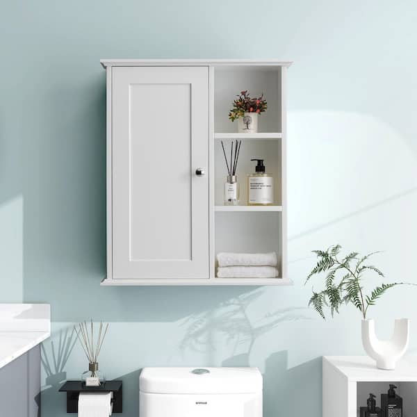 23.6 in. W x 27.6 in. H Rectangular White Wood Surface Mount Medicine Cabinet without Mirror, Wall Cabinet with Shelf